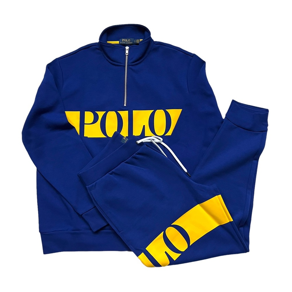 POLO RALPH LAUREN Double Knit Tech Panel Logo Jogger Sweatsuit Blue Size L - Picture 2 of 12